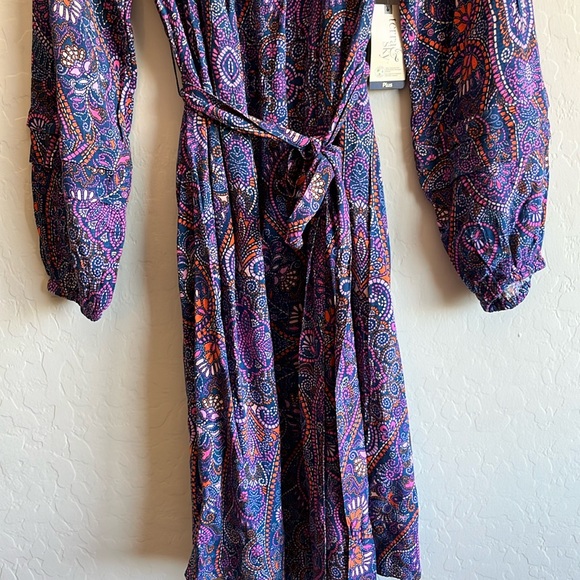 Terra & Sky Women's Boho Paisley  Shirred Mini Dress Plus Size 0X (14W) - Picture 7 of 14